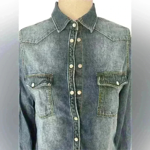 River Island Denim Asymmetrical Closure Shirt Size M  /12UK - Picture 4 of 8